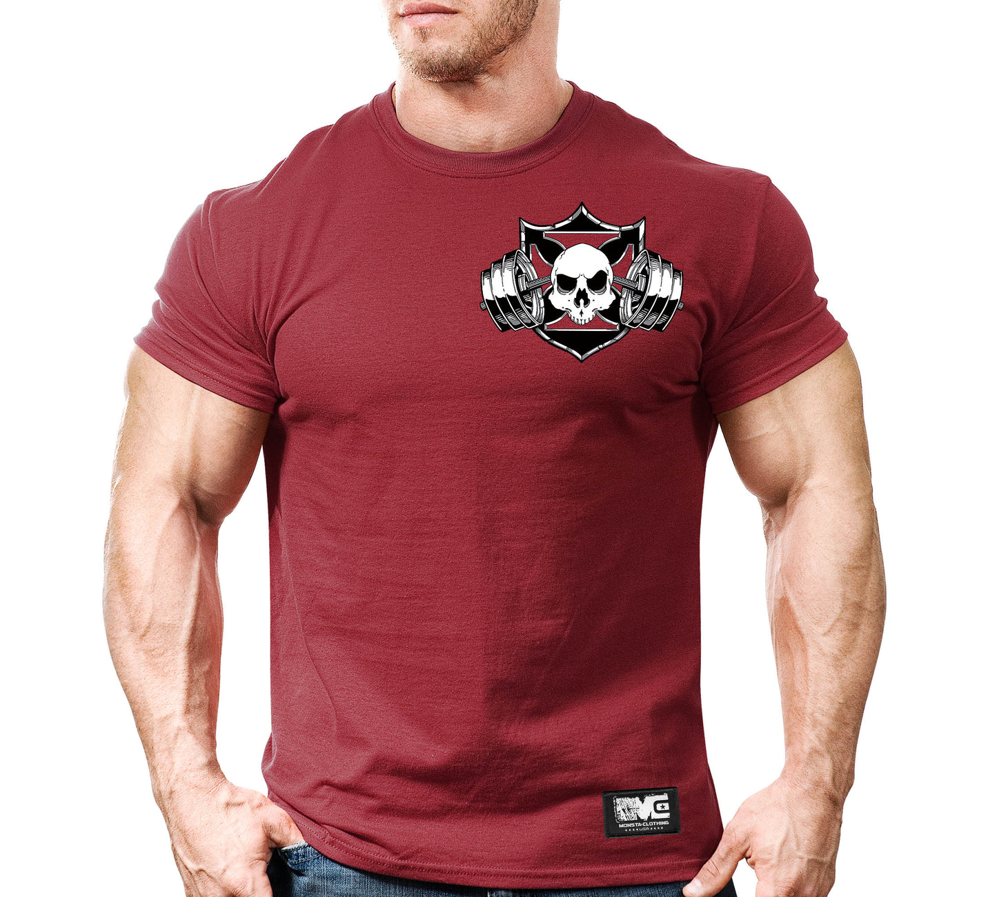 CSS: Skull-Shield-Barbell-BK-WT-GY-Left-65