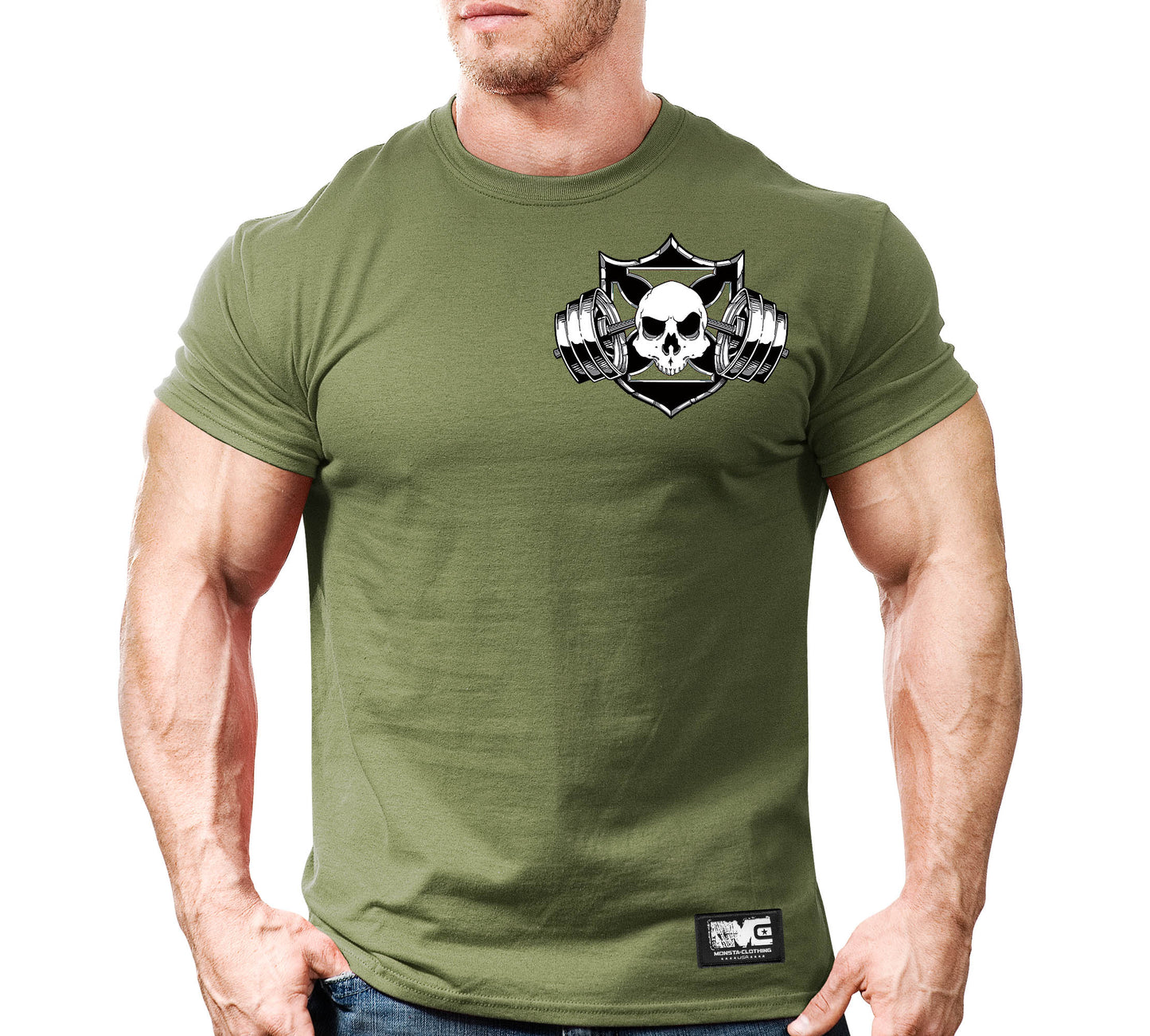 CSS: Skull-Shield-Barbell-BK-WT-GY-Left-65