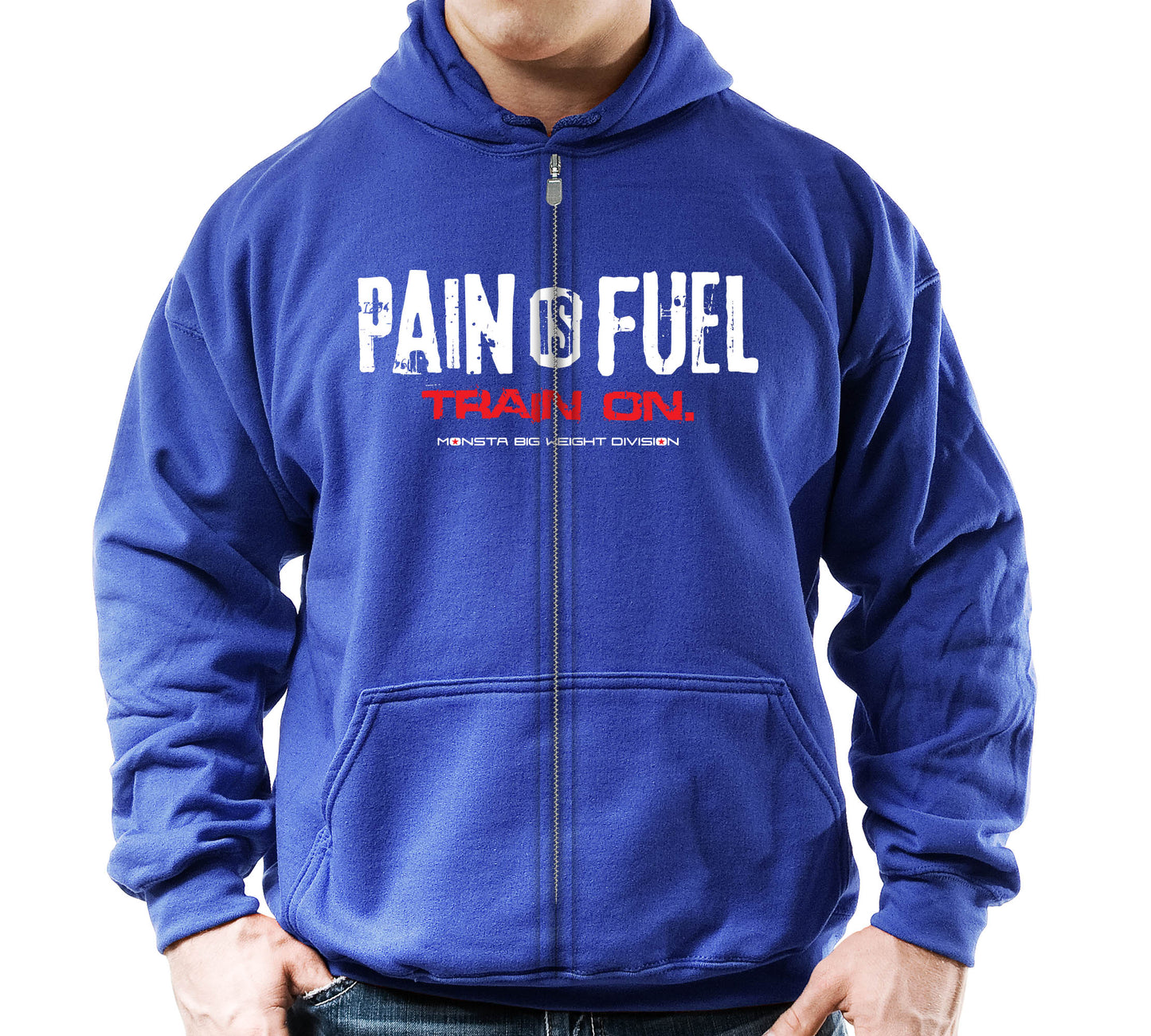 Zipper Hoodie: Pain is Fuel-Train on.-62: WT-RD